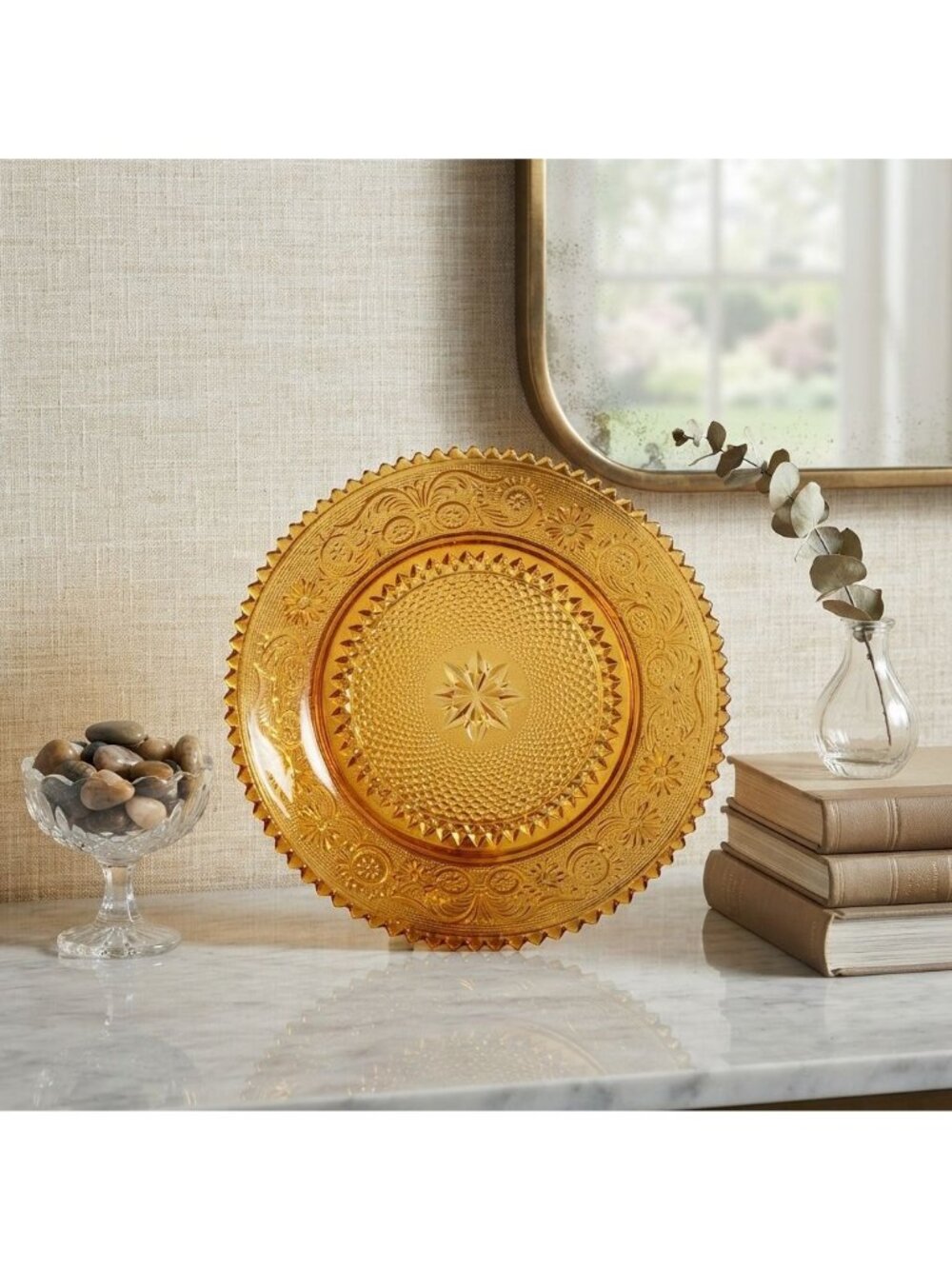 Vintage Indiana Glass Amber Sandwich Pattern 11 Inch Serving Platter Plate